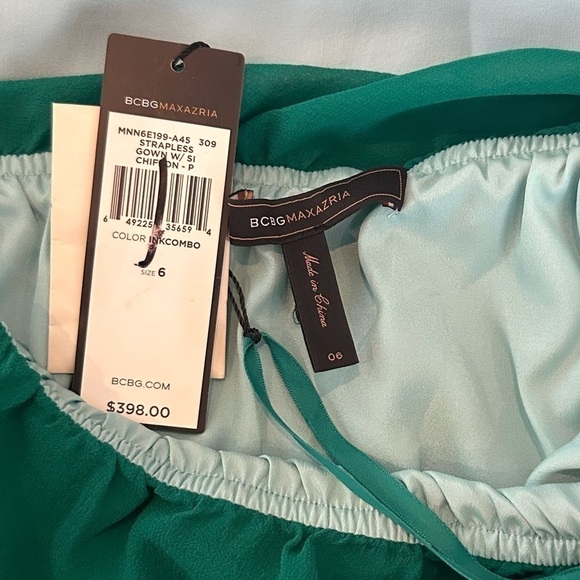 Bcbgmaxazria SILK  STRAPLESS CASCADING OMBRE CHIFFON BELT MAXI GOWN DRESS - Picture 10 of 12